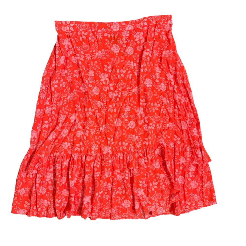 Talbots Plus Pink Floral Ruffle Hem Midi Skirt 2X Cocktail Office Vacation